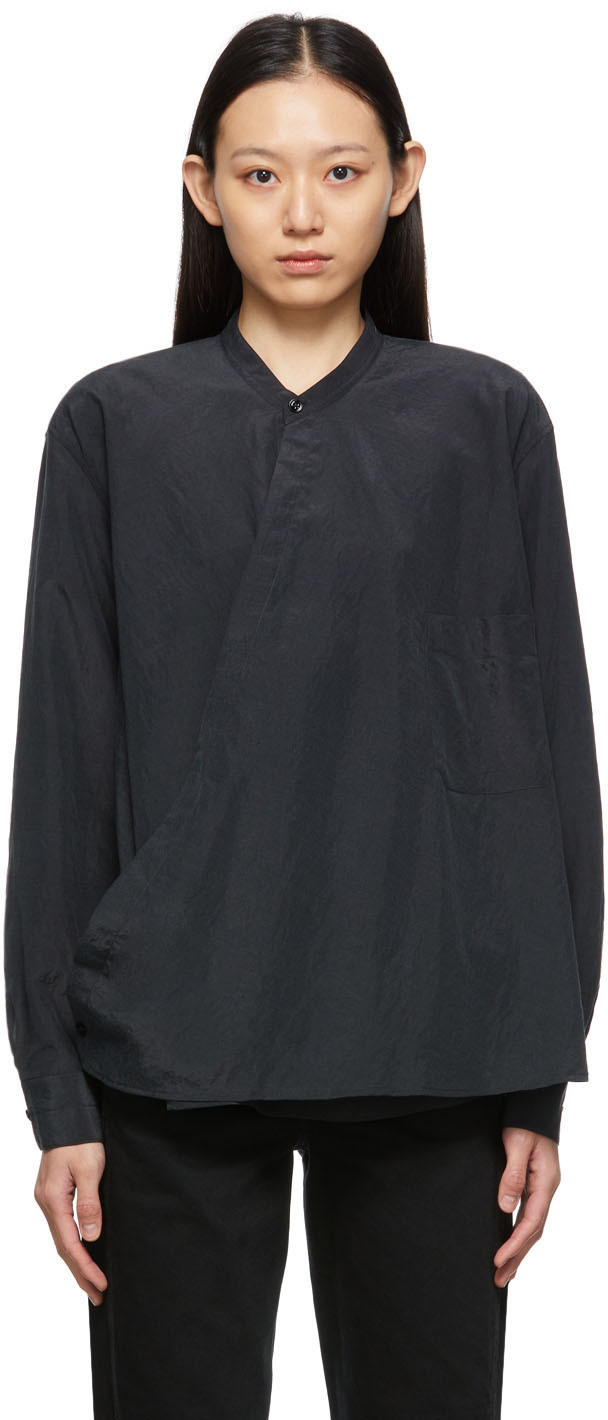 Lemaire Grey Silk Wrapover Shirt | Smart Closet