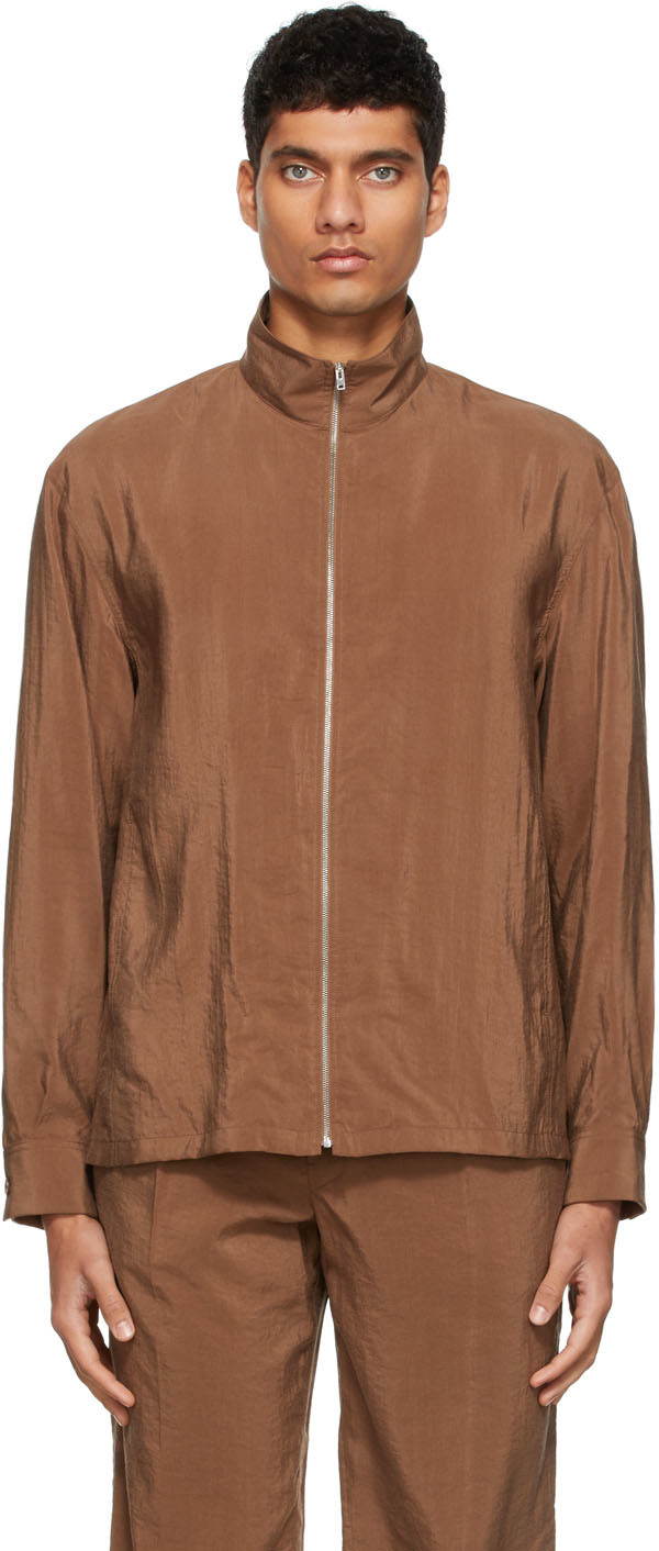 Lemaire SSENSE Exclusive Brown Silk Zip Bomber Jacket