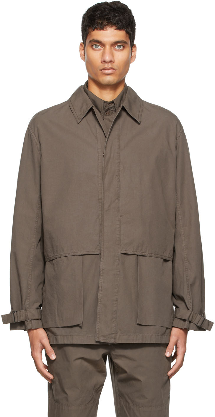 LEMAIRE: Taupe Gabardine Storm Flap Jacket | SSENSE