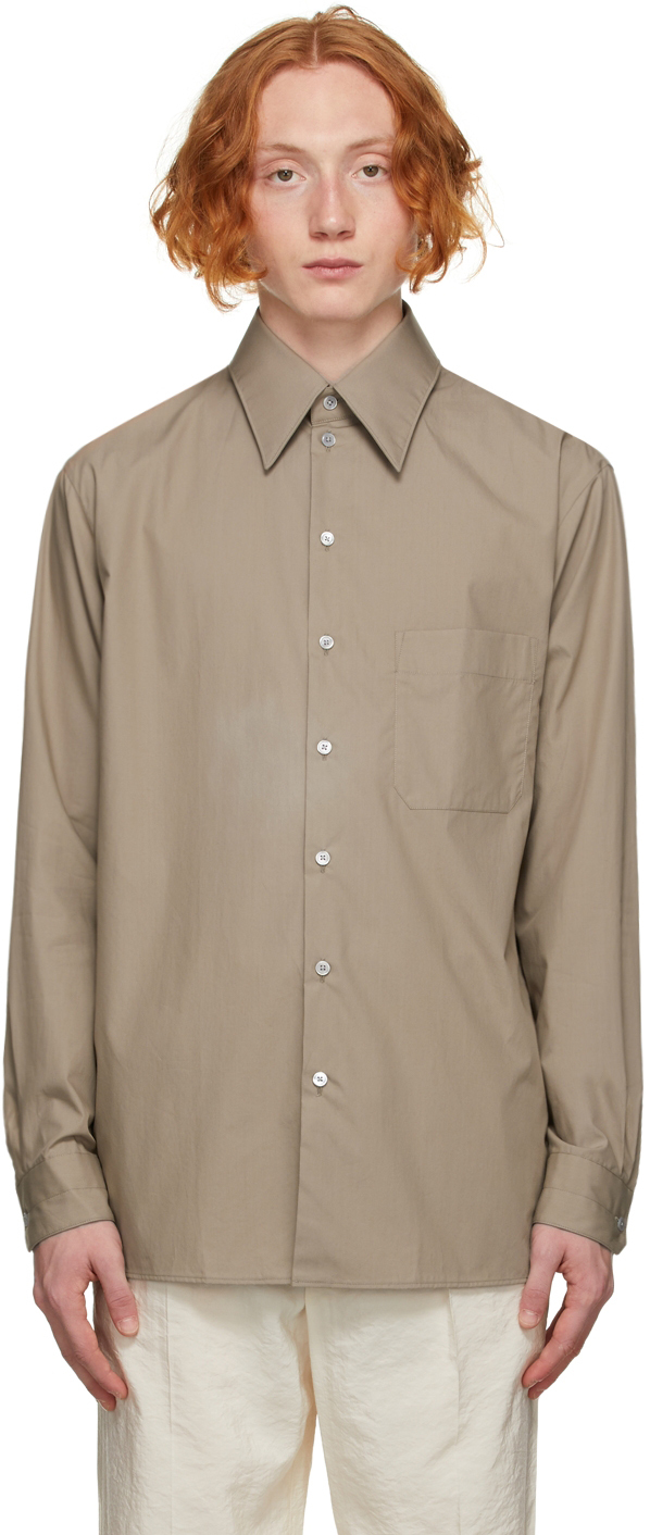 Beige Poplin Straight Collar Shirt by LEMAIRE on Sale
