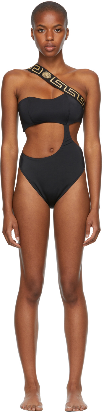 Versace Underwear Black Greca Border One-Piece Swimsuit