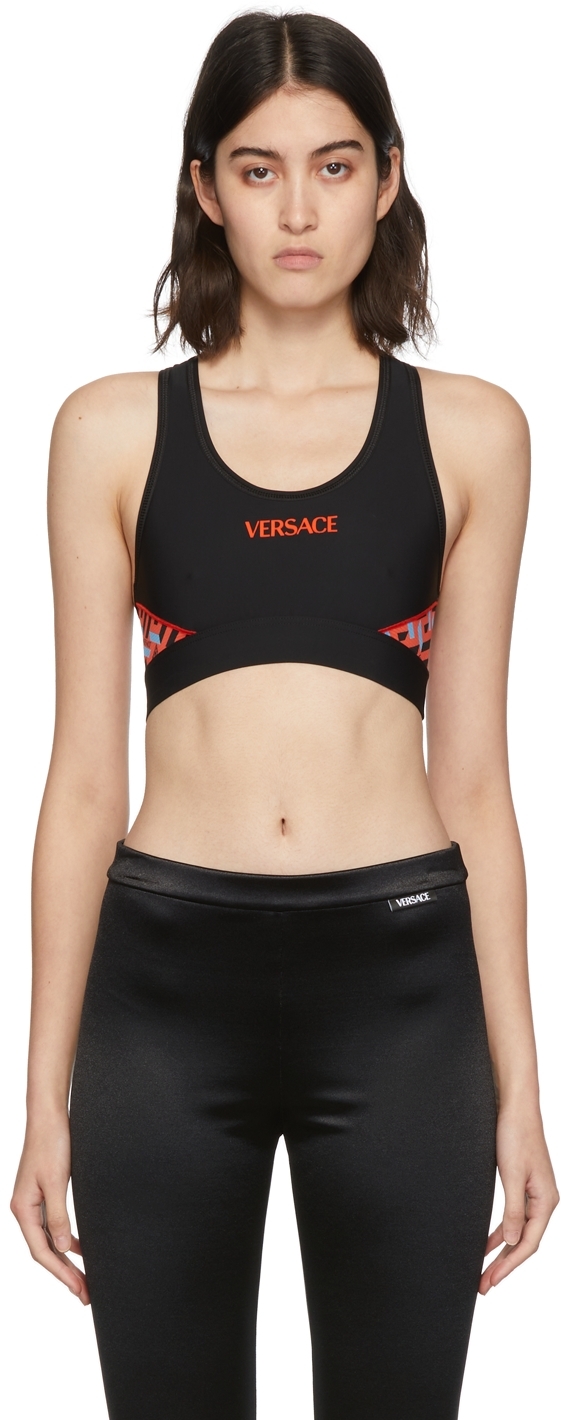 Black & Orange Logo Sports Bra by Versace Underwear on Sale