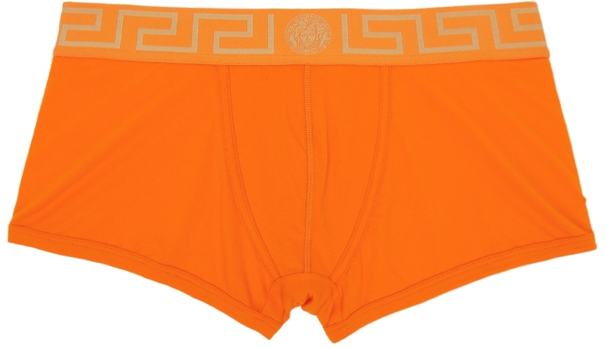 Versace Underwear: Orange Greca Border Boxer Briefs | SSENSE