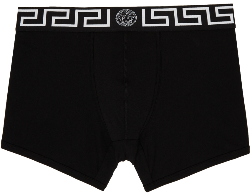 Versace Underwear Black & White Greca Border Long Boxer Briefs
