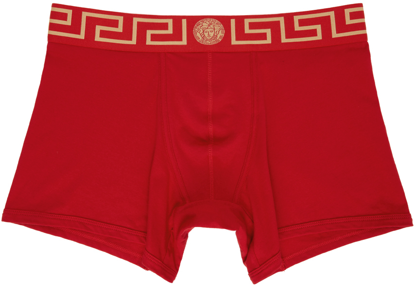 Versace Underwear Red Greca Border Long Boxer Briefs