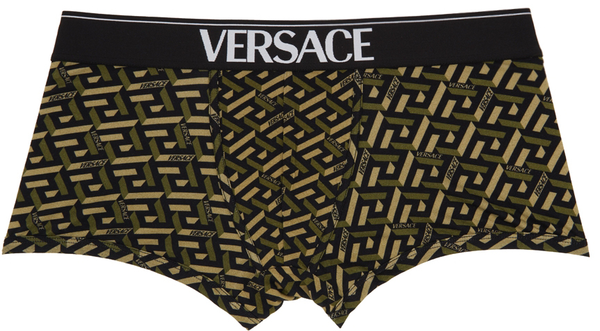 Versace Underwear Khaki Greca Print Boxer Briefs