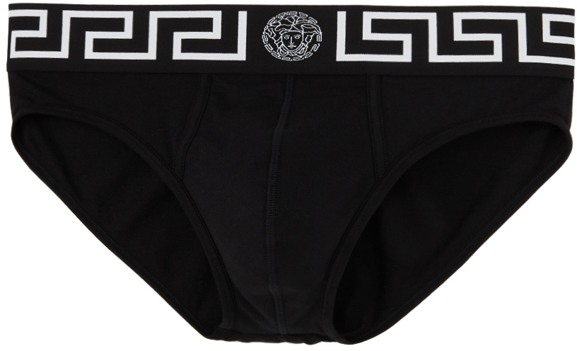 Versace Underwear Black & White Greca Border Briefs