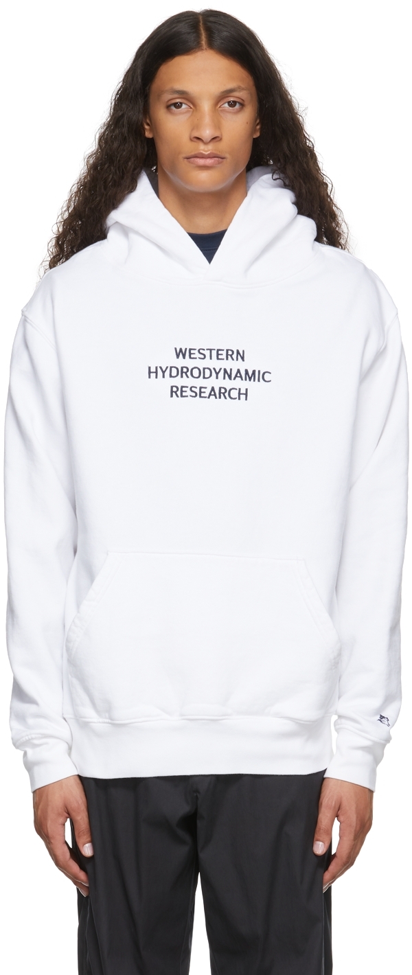 White Fleece Hoodie by WESTERN HYDRODYNAMIC RESEARCH on Sale