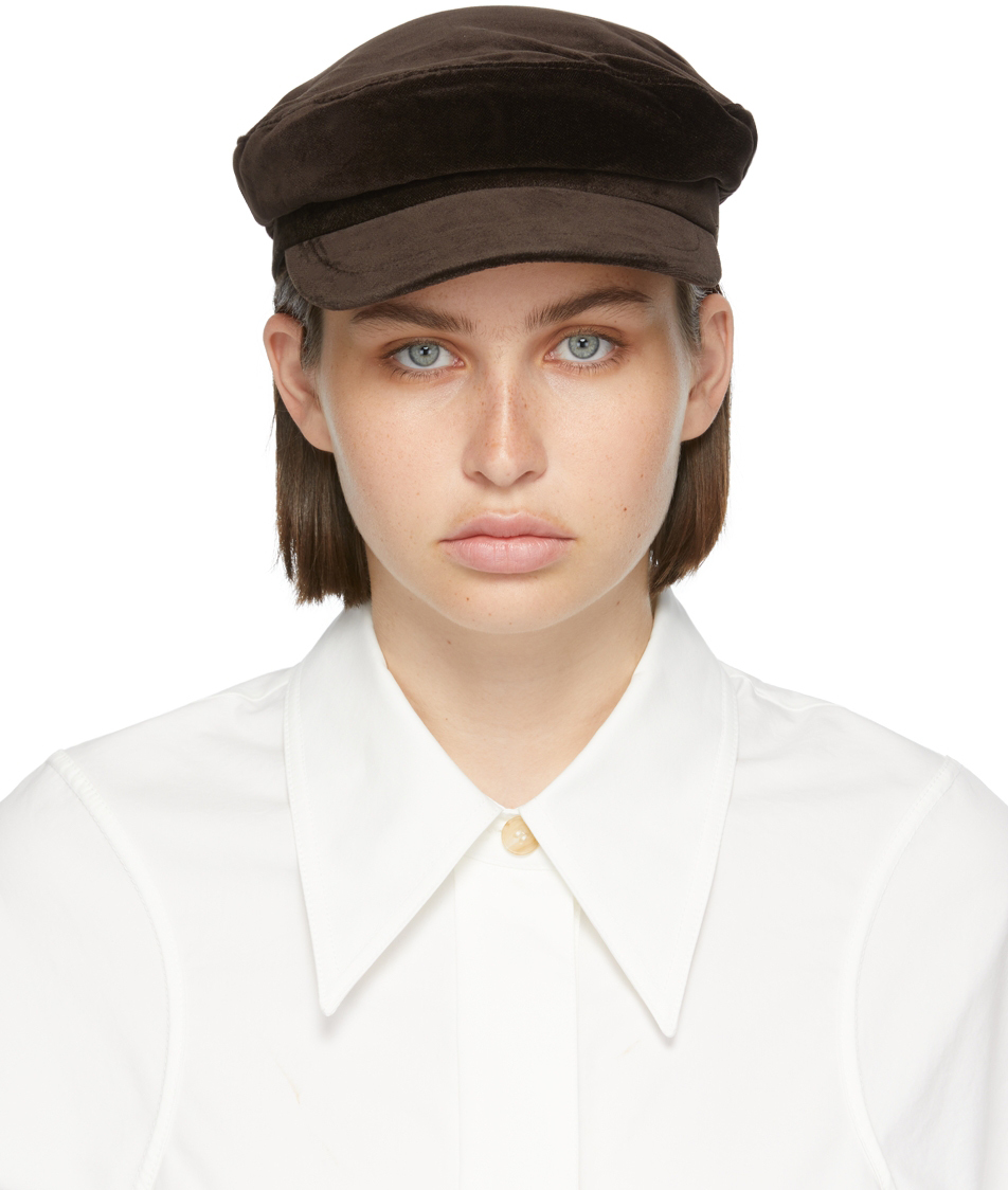 Brown Velvet News Boy Cap by LOW 