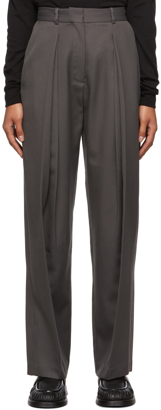 LOW CLASSIC: Grey Double Tuck Trousers | SSENSE Canada