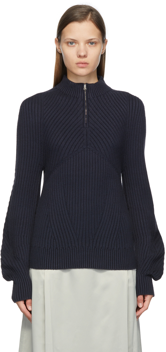 Ribbed Wholegarment Half-Zip Sweater by LOW CLASSIC on Sale