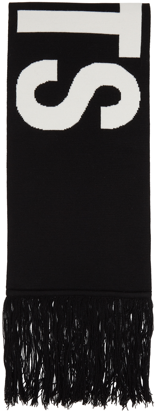 VETEMENTS Black & White Intarsia Logo Scarf