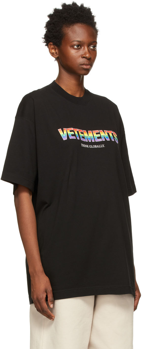 VETEMENTS Black 'Think Globally' Logo T-Shirt | Smart Closet