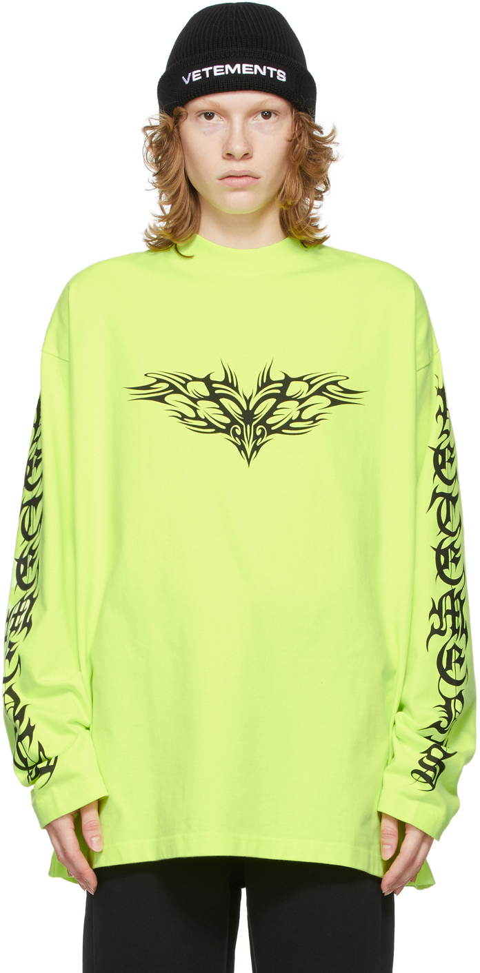 VETEMENTS Yellow Gothic Logo Long Sleeve T-Shirt | Smart Closet