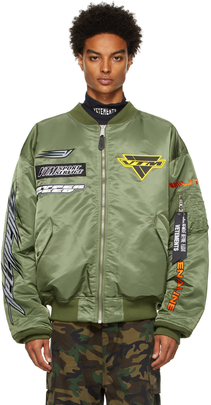 Green Alpha Industries Edition Racing Logo Bomber Jacket