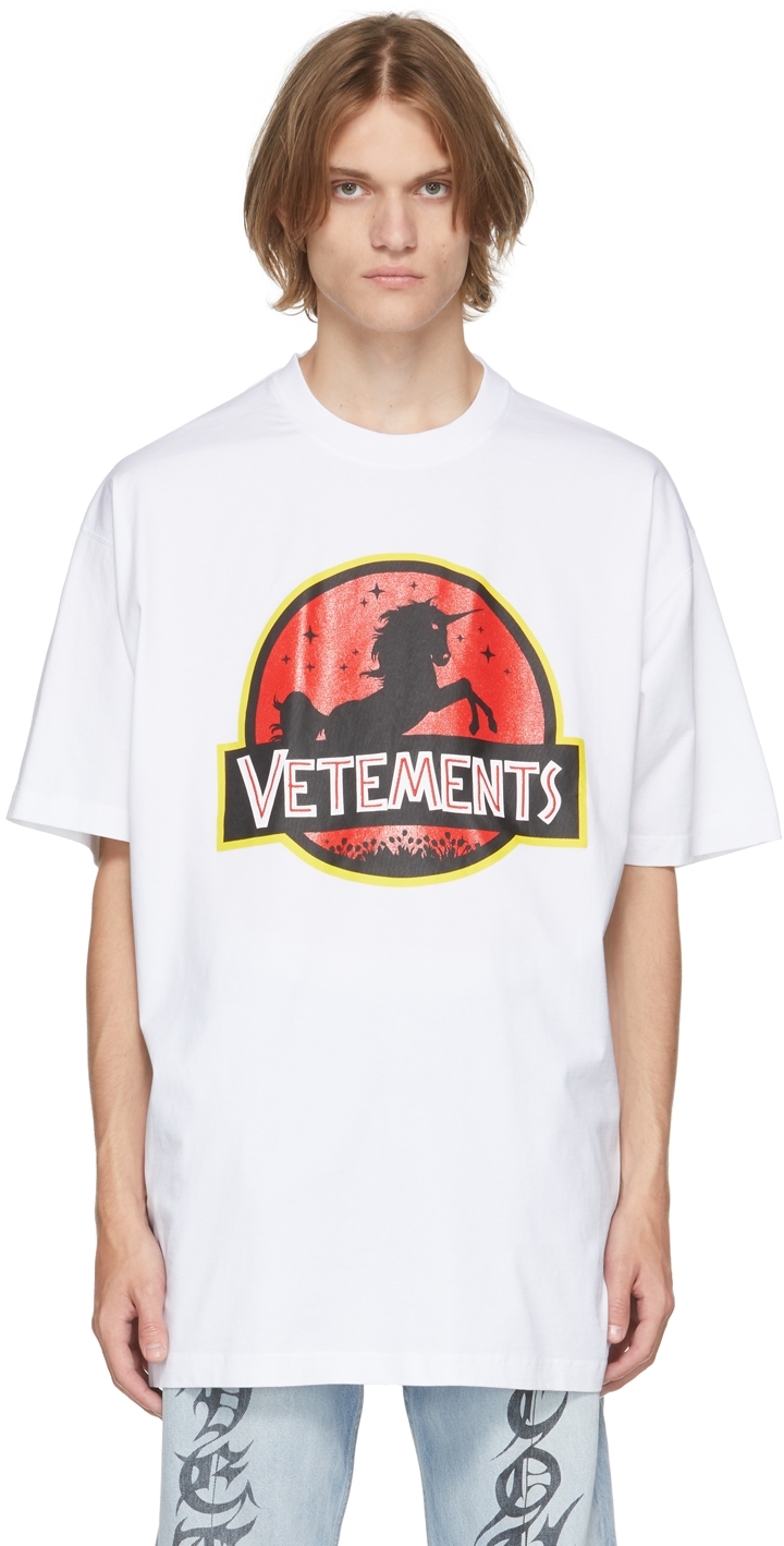 VETEMENTS: White Wild Unicorn T-Shirt | SSENSE