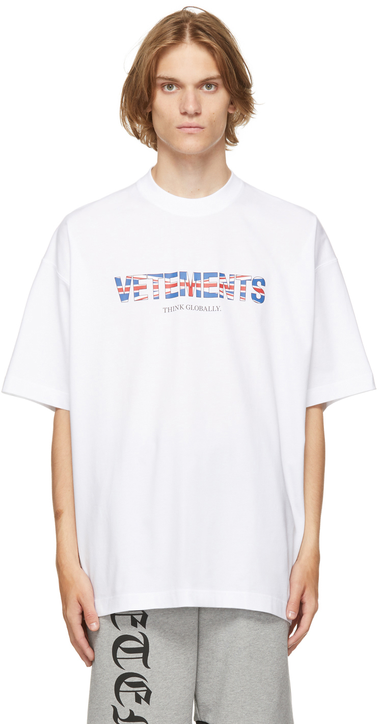 VETEMENTS White Jersey UK Logo T-Shirt