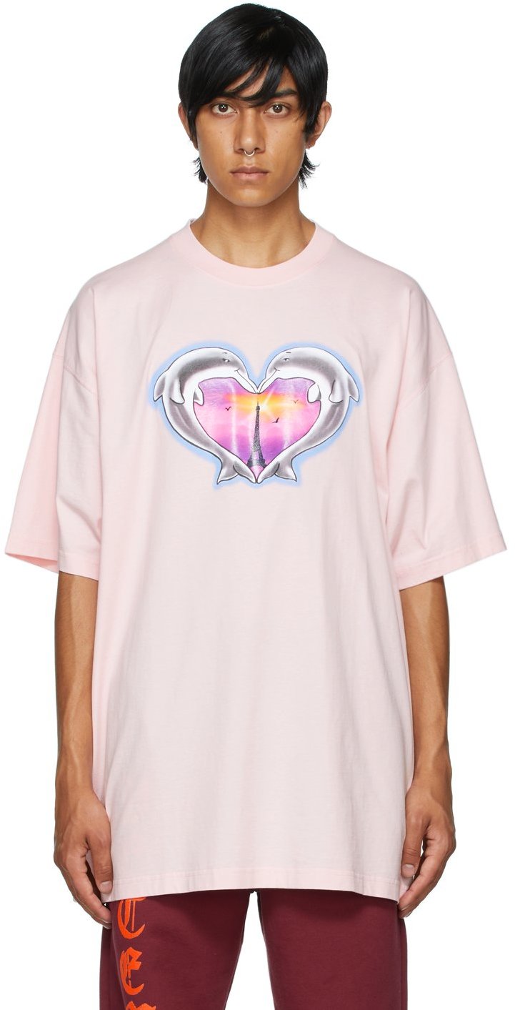 VETEMENTS Pink Dolphins Heart Logo T-Shirt