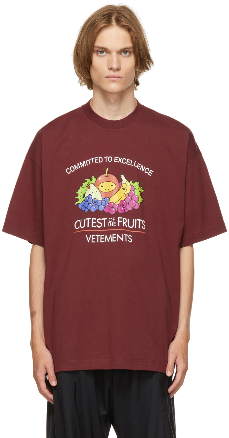 VETEMENTS Burgundy 'Cutest Of The Fruits' T-Shirt