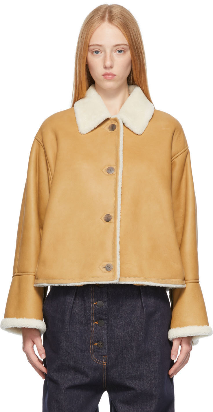 Click to view more detailed imagery on our partner's website Loewe Shearling Short Leather Jacket In 2073 White/camel