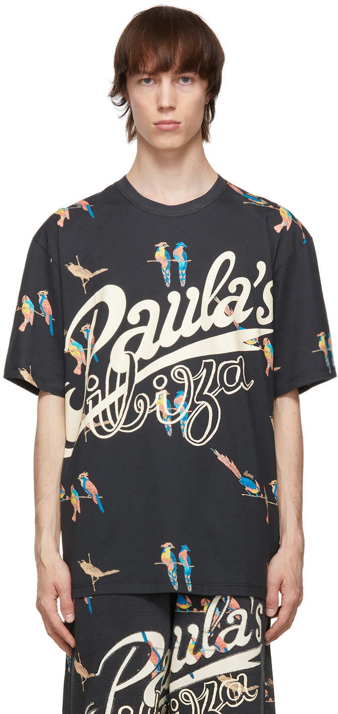 Paula's Ibiza コレクション ブラック Parrot T シャツ