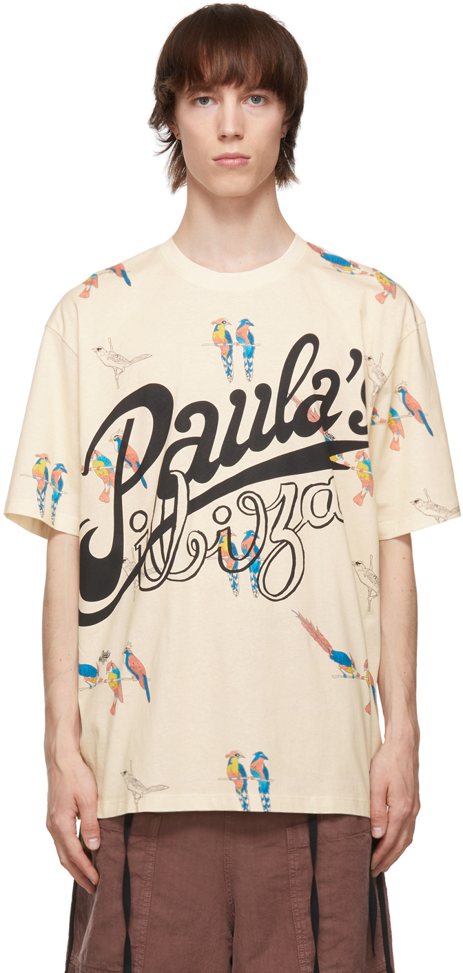Paula's Ibiza コレクション オフホワイト Parrot T シャツ