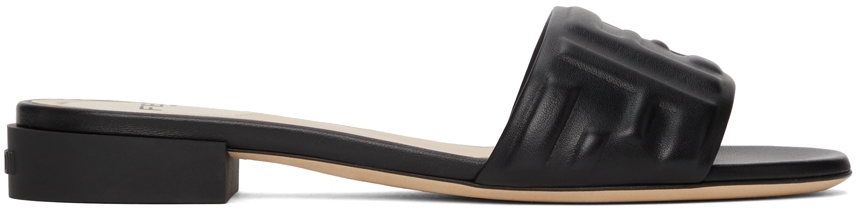 Fendi: Black 'FF' Signature Flat Sandals | SSENSE