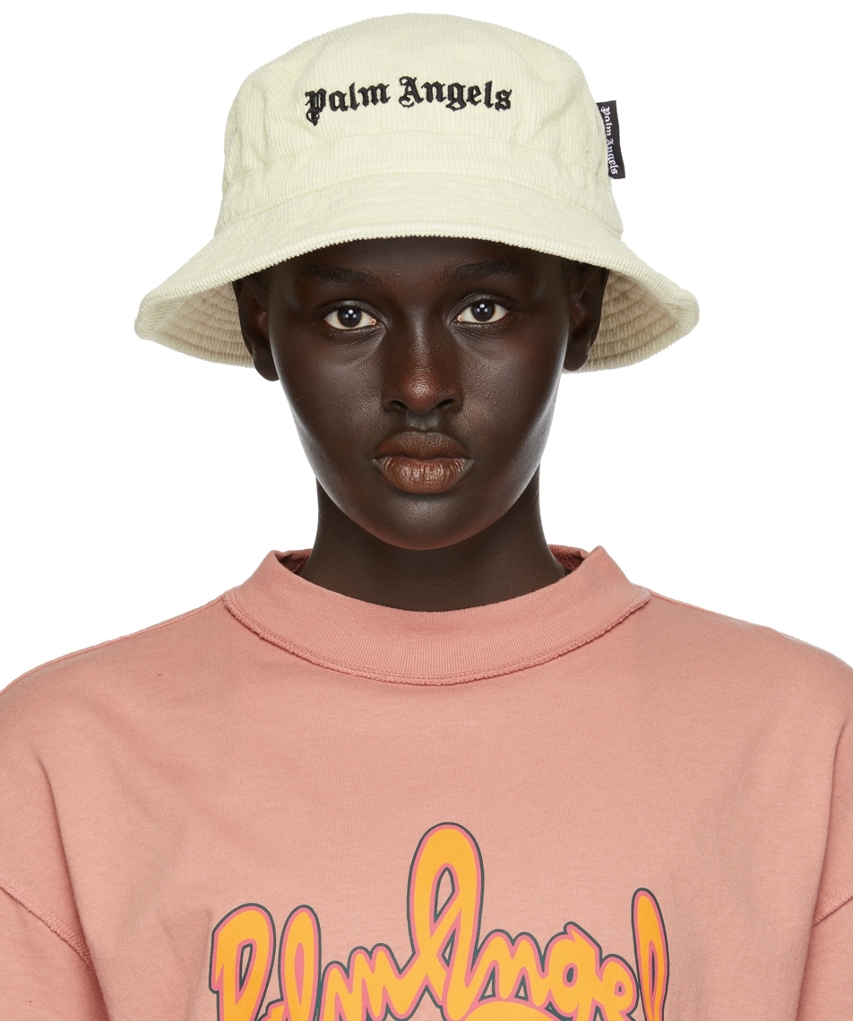 Palm Angels Off-White Corduroy Logo Bucket Hat
