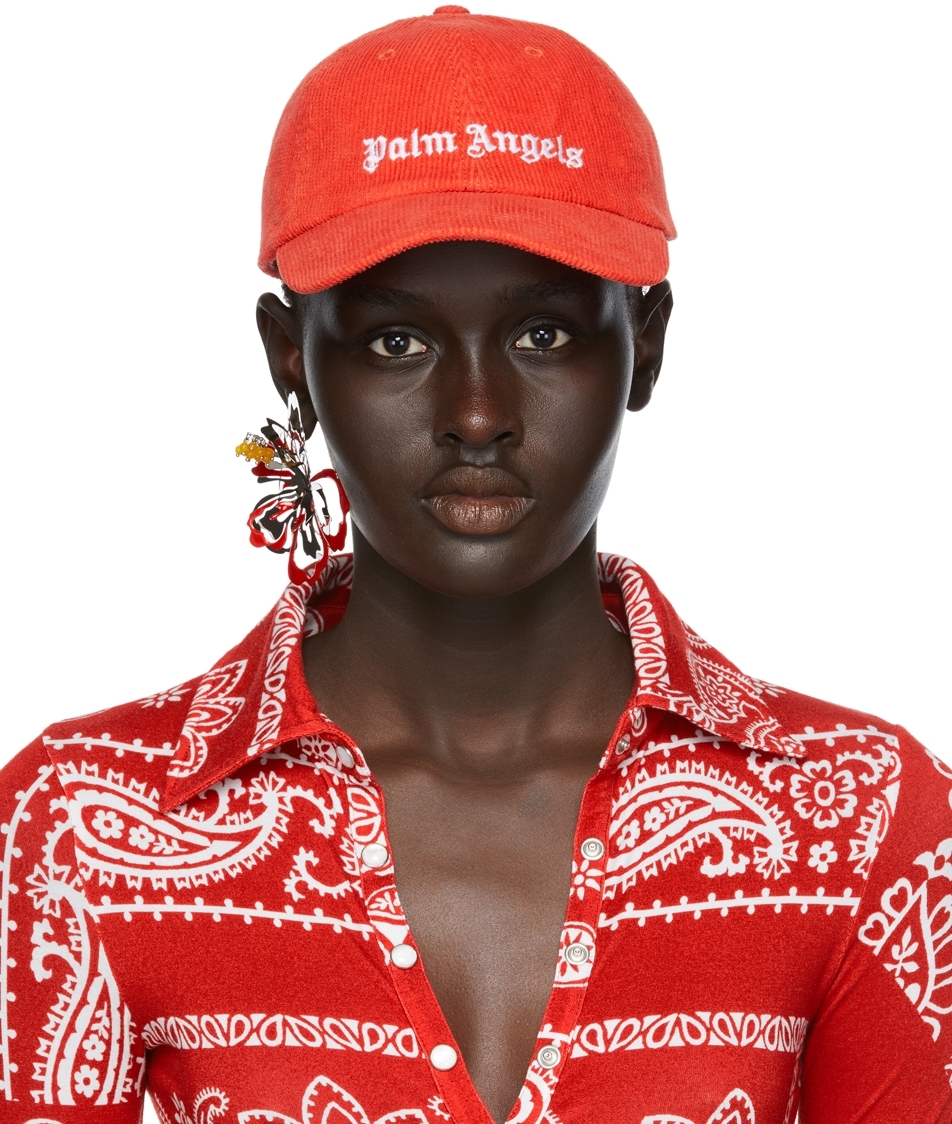 Red Corduroy Logo Cap by Palm Angels on 