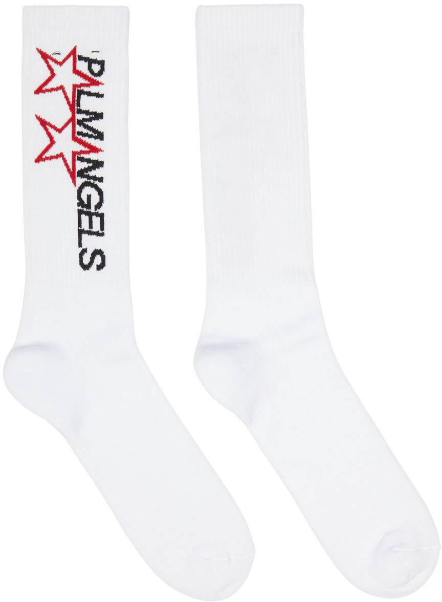 Palm Angels White Racing Stars Socks