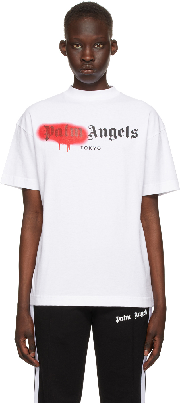 PALM ANGELS WHITE & RED SPRAYED LOGO 'TOKYO' T-SHIRT
