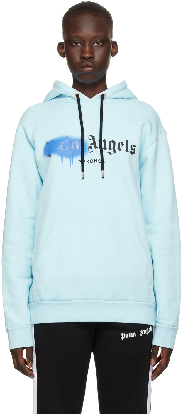 Palm angels blue spray hoodie Clearance