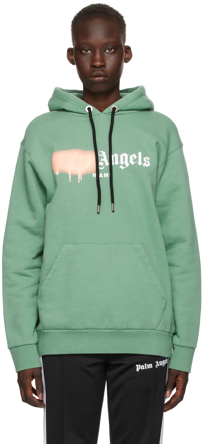 Palm Angels: Green & Pink Sprayed Logo 'Miami' Hoodie | SSENSE