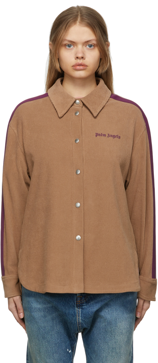 Palm Angels Brown Corduroy Fleece Shirt Jacket