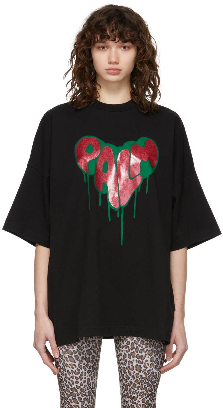 Palm Angels Black Spray Heart Loose T-Shirt