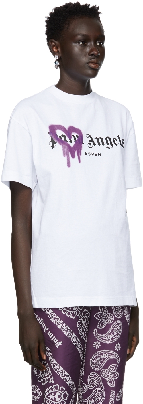 Palm Angels: White & Purple St. Moritz Sprayed T-Shirt