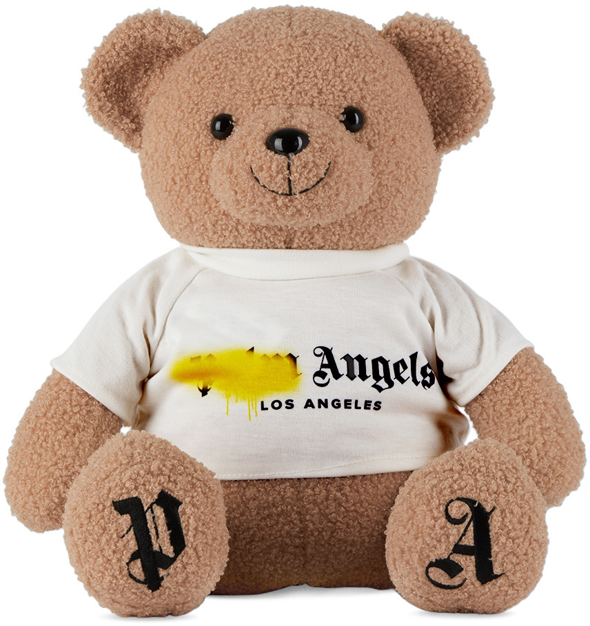 Beige Sprayed Logo Teddy Bear by Palm Angels on Sale