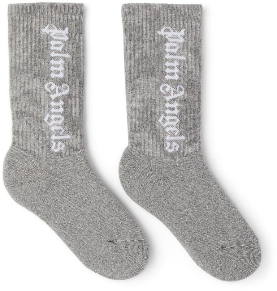 Palm Angels Kids Grey Mid-High Logo Socks