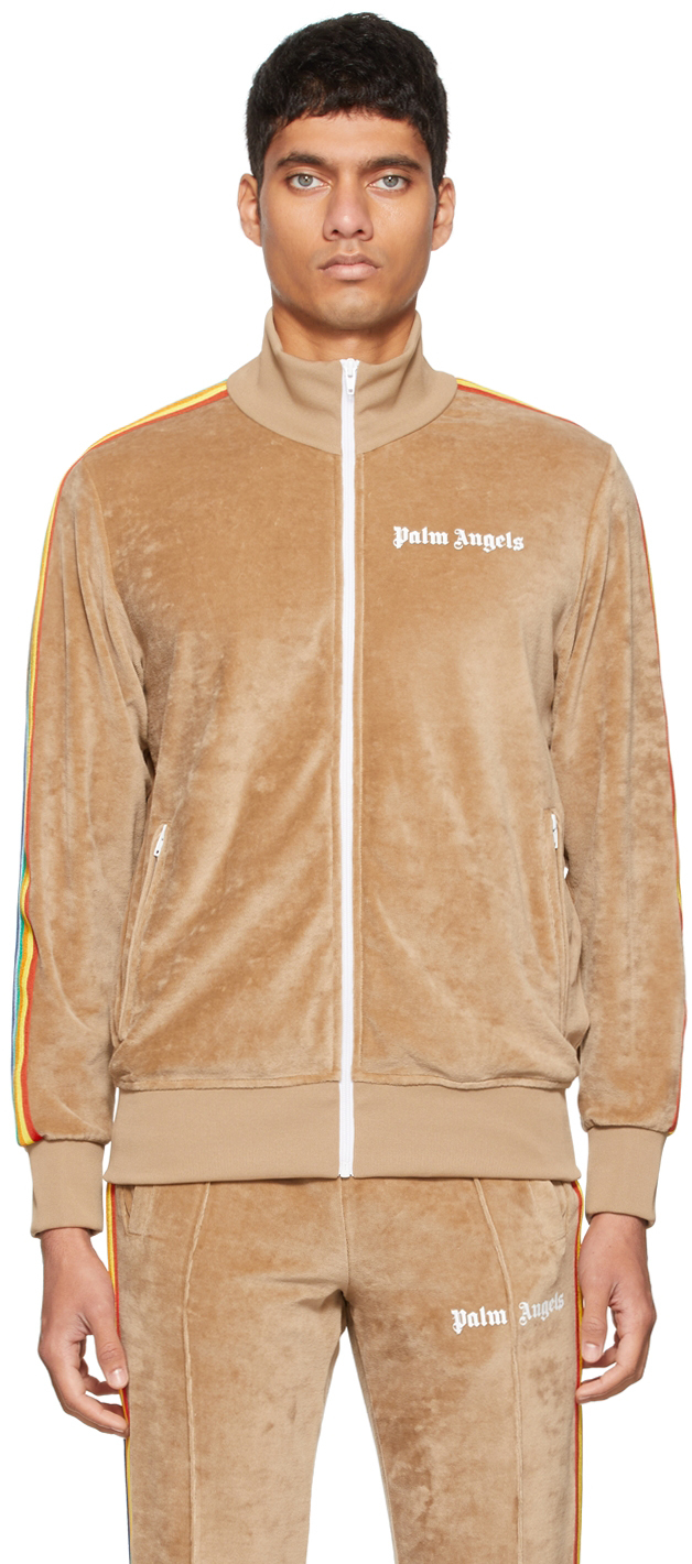 Velvet Highneck Track Jacket in brown - Palm Angels® Official