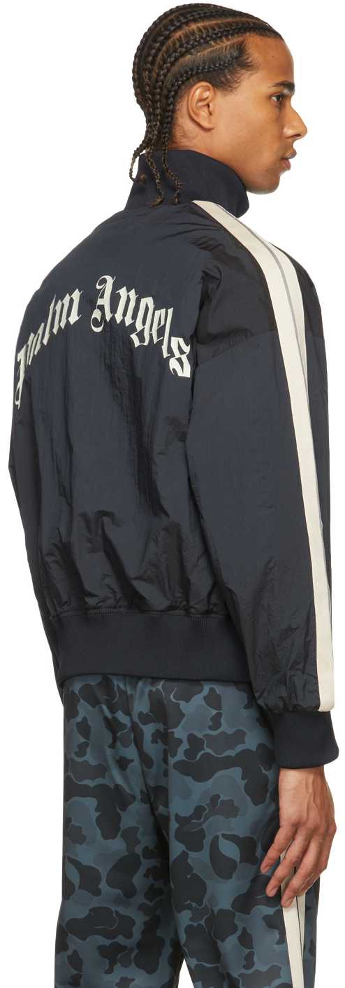 Navy Monogram logo-embroidered jersey track jacket, Palm Angels