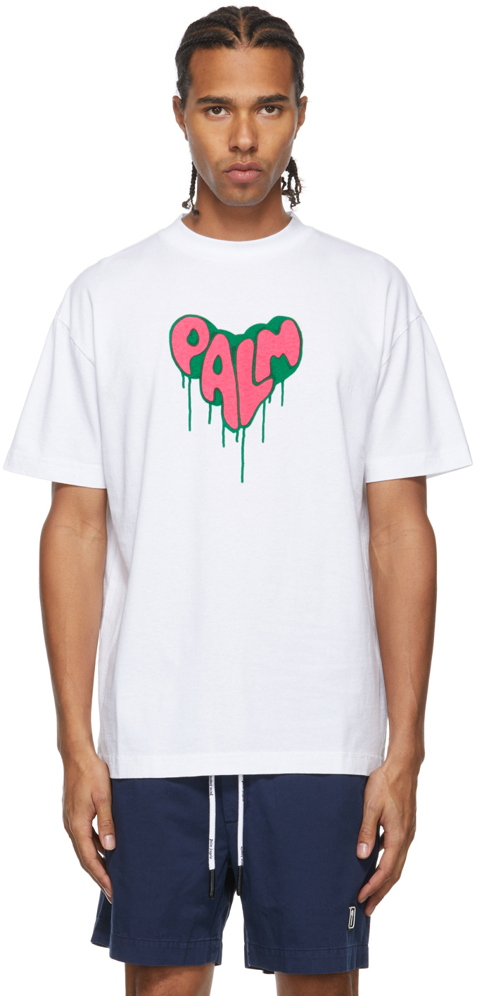 Palm Angels White Spray Heart Graphic Print T-Shirt