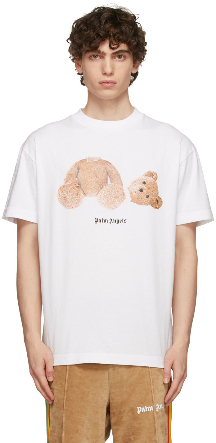 Palm Angels: White Bear Print T-Shirt | SSENSE Canada