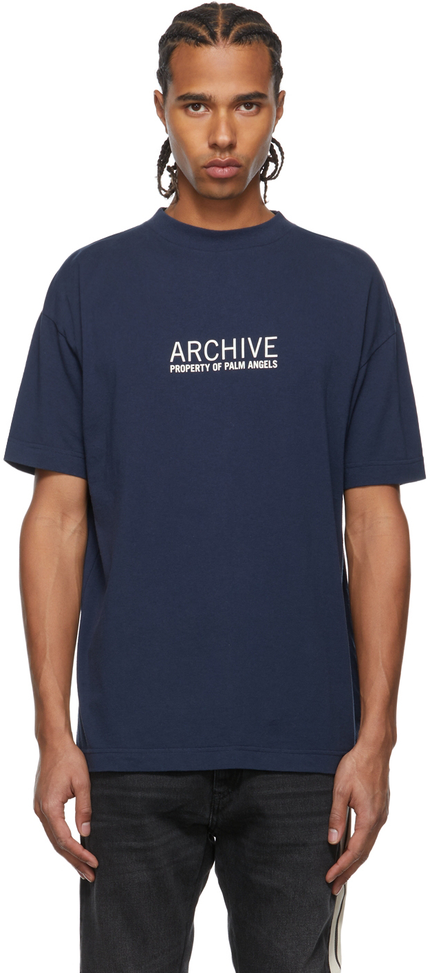 Navy Archive T-Shirt by Palm Angels on Sale