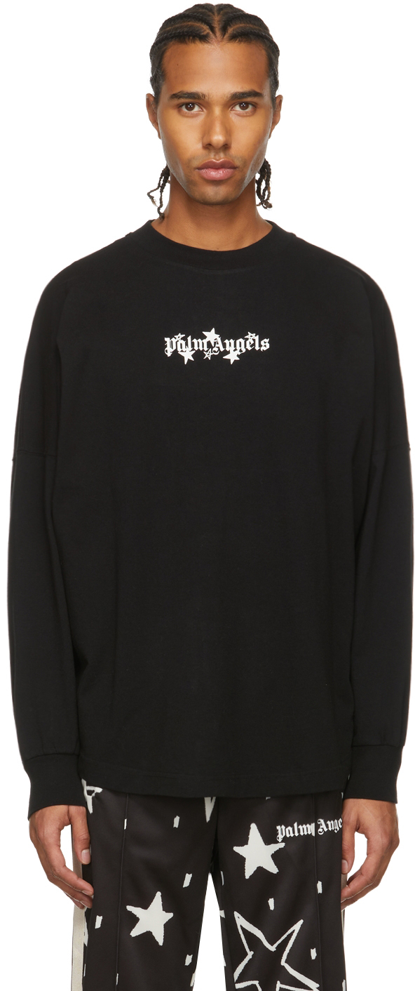 Black Shooting Stars Long Sleeve T-Shirt by Palm Angels on Sale