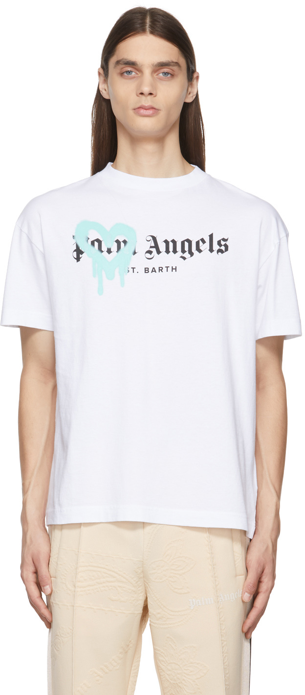 Palm Angels White & Green St. Moritz Sprayed T-Shirt