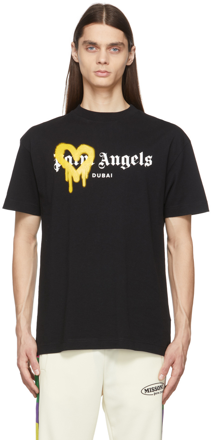 black and yellow palm angels t shirt