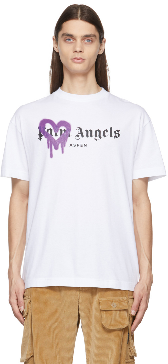 Palm Angels White & Purple St. Moritz Sprayed T-Shirt