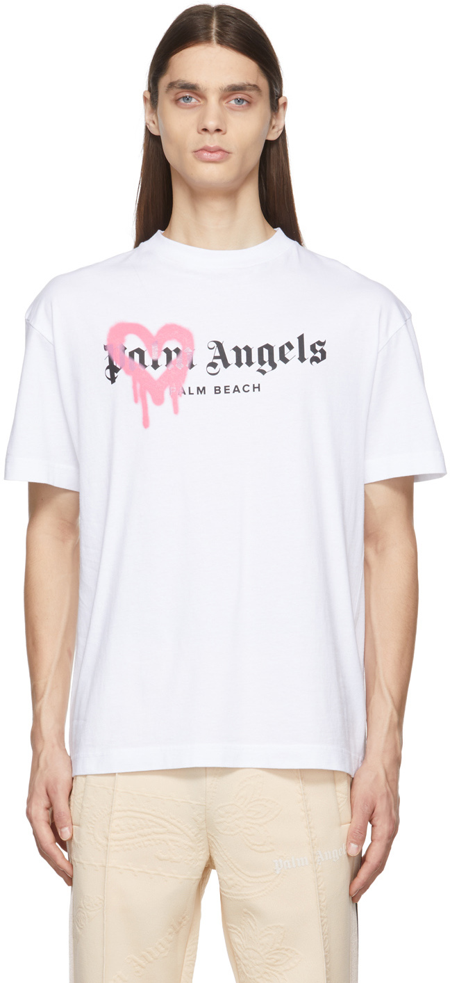 Palm Angels: White & Pink St. Moritz Sprayed T-Shirt | SSENSE UK