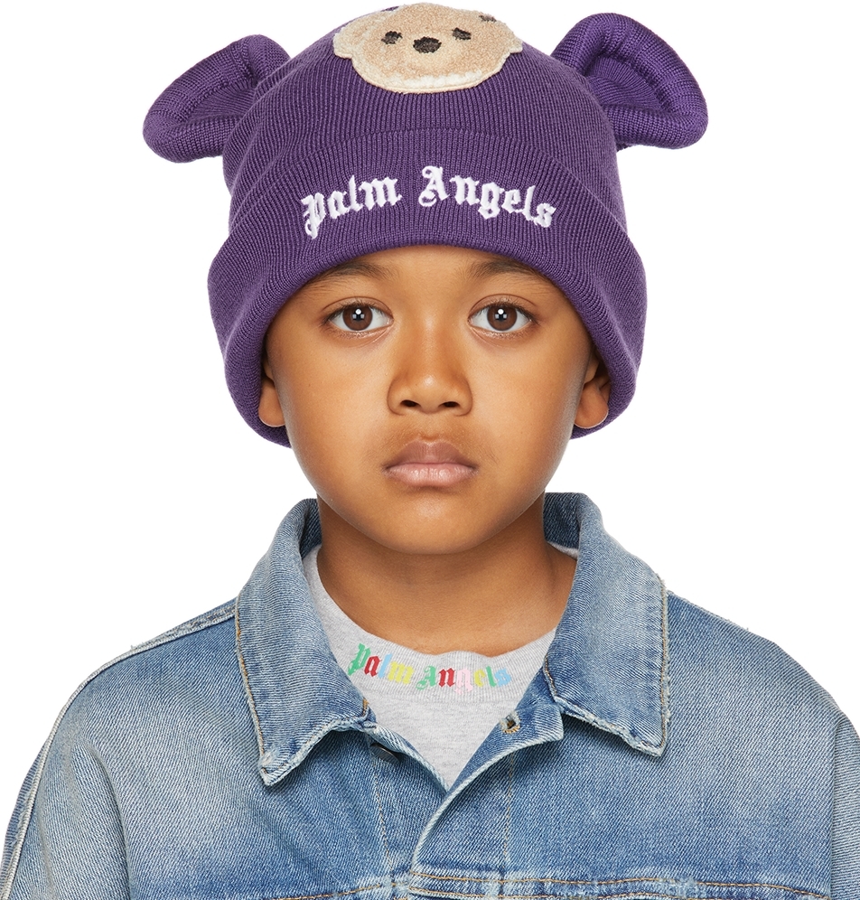 Palm Angels Kids Purple Bear Beanie