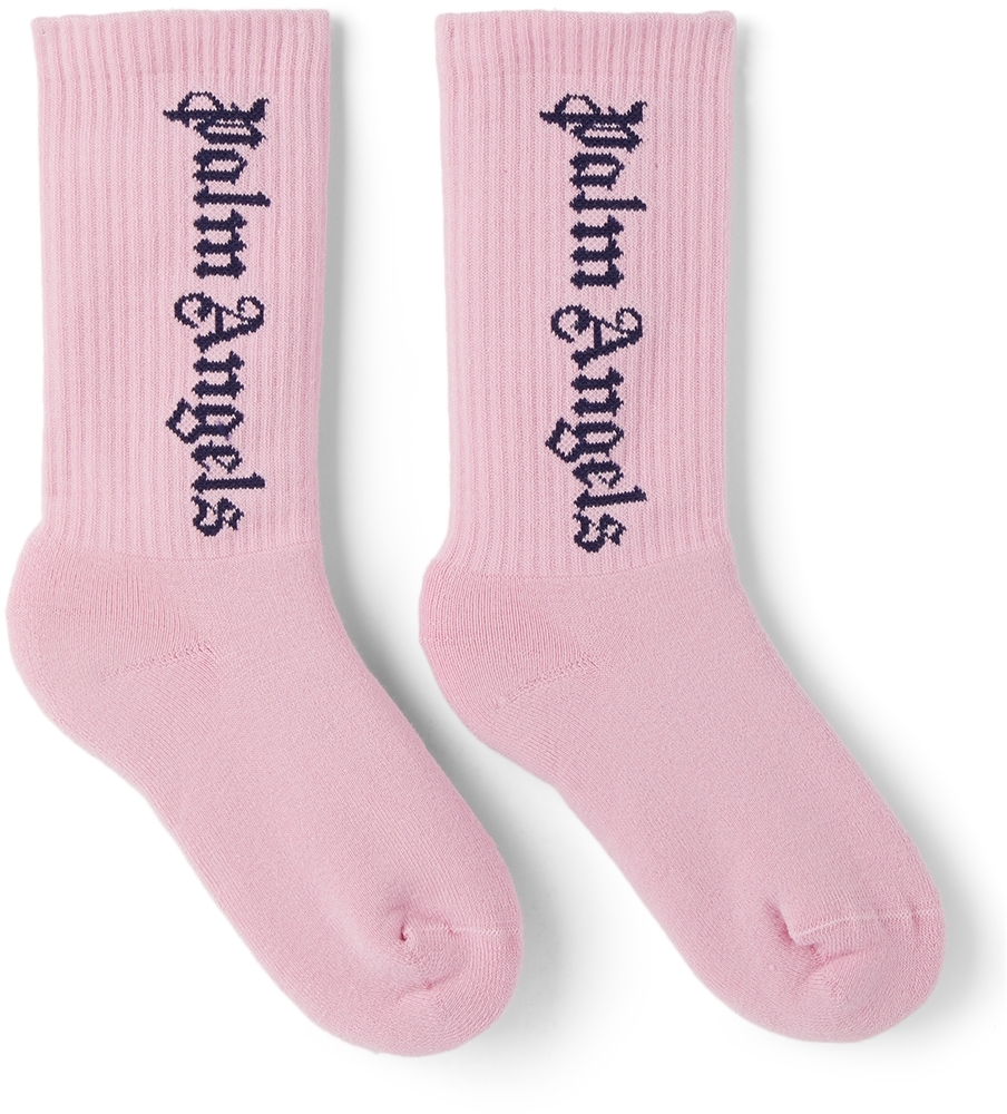 Palm Angels Kids Pink Mid-High Logo Socks